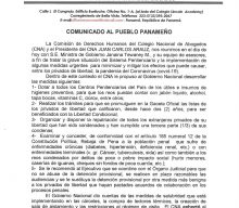 COMUNICADO: DE LA COMISIÓN DE DERECHOS HUMANOS AL PUEBLO PANAMEÑO