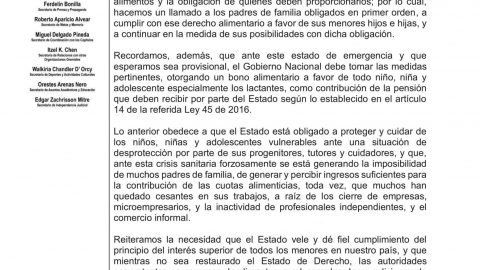 COMUNICADO: RECOMENDACIÓN SOBRE PENSIÓN ALIMENTICIA.