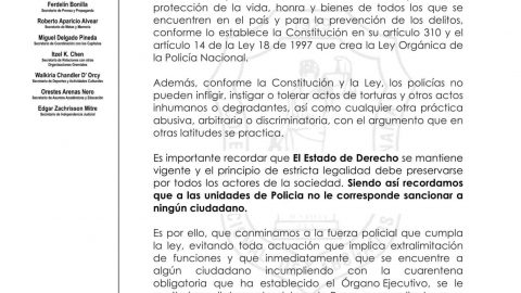 COMUNICADO: SOBRE ACTUACIONES DE LA POLICÍA NACIONAL