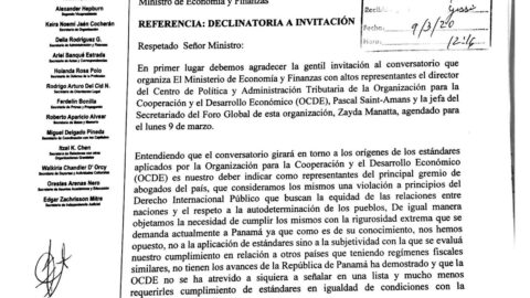 Colegio Nacional de Abogados declina invitación a encuentro con Representantes de la OCDE.