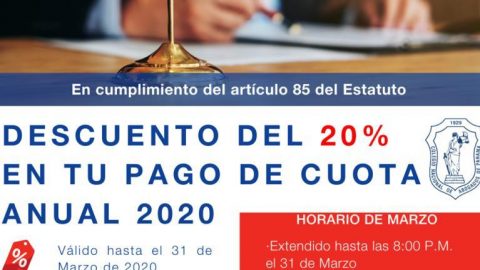 DESCUENTO DEL 20% EN TU PAGO DE CUOTA 2020 «HORARIO EXTENDIDO»