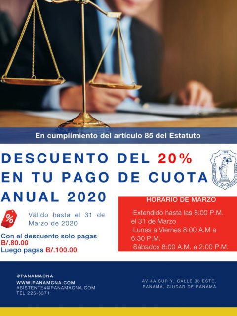 DESCUENTO DEL 20% EN TU PAGO DE CUOTA 2020 «HORARIO EXTENDIDO»