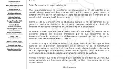 CARTA AL PROCURADOR DE LA ADMINISTRACIÓN SOBRE SALVOCONDUCTOS