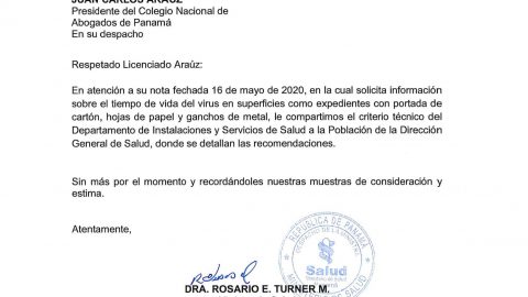 MINISTRA DE SALUD RESPONDE  CONSULTA DEL COLEGIO NACIONAL DE ABOGADOS