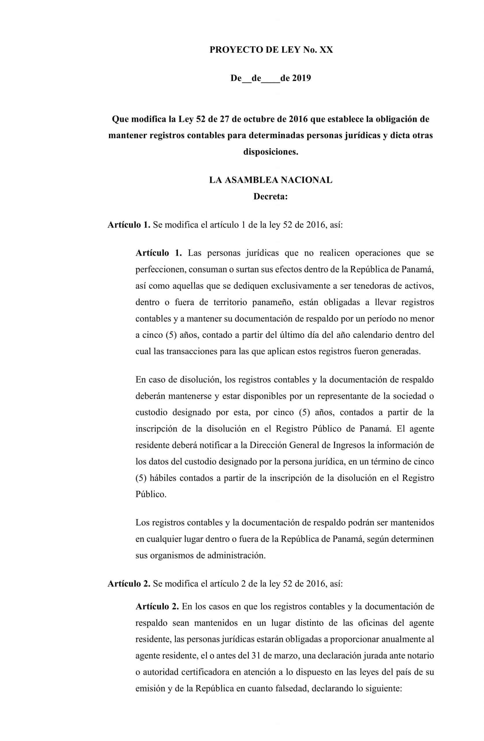 PROYECTO DE LEY QUE MODIFICA LEY 52, QUE ESTABLECE LA OBLIGACIÓN DE ...