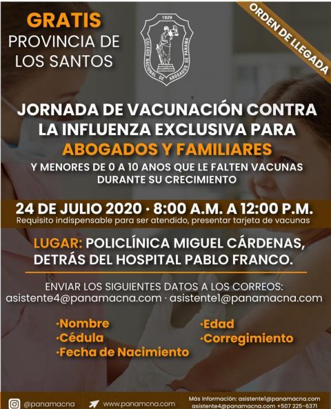 ATENCIÓN PROVINCIA DE LOS SANTOS: JORNADA DE VACUNACIÓN CONTRA LA INFLUENZA