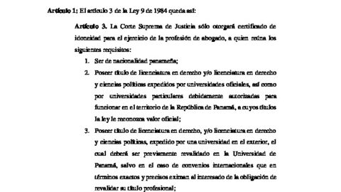 ANTEPROYECTO DE LEY, POR LA CUAL SE MODIFICA LA LEY 9 DEL 18 DE ABRIL DE 1984, QUE REGULA EL EJERCICIO DE LA ABOGACÍA EN PANAMÁ