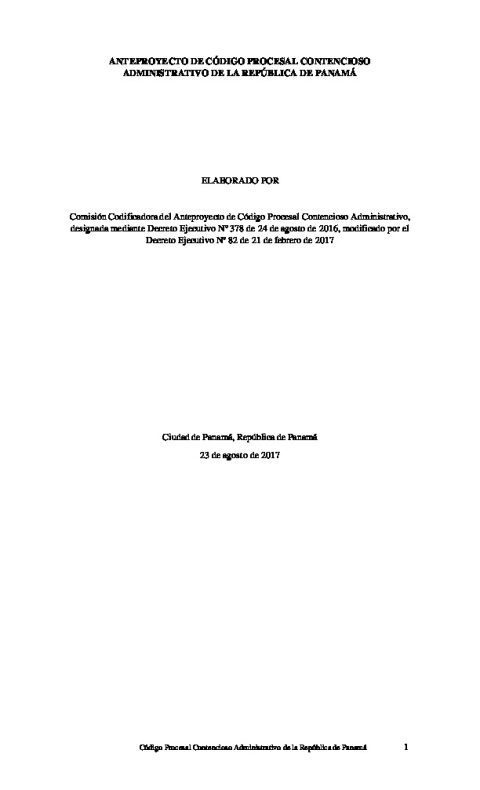 ANTEPROYECTO DE CÓDIGO PROCESAL CONTENCIOSO ADMINISTRATIVO DE LA REPÚBLICA DE PANAMÁ