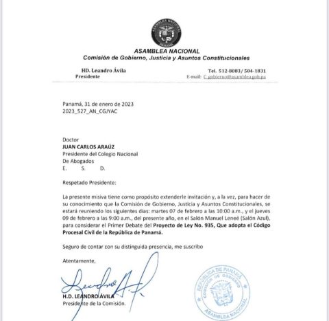 Primer Debate del Proyecto de Ley No. 935, Que adopta el Código Procesal Civil de la República de Panamá